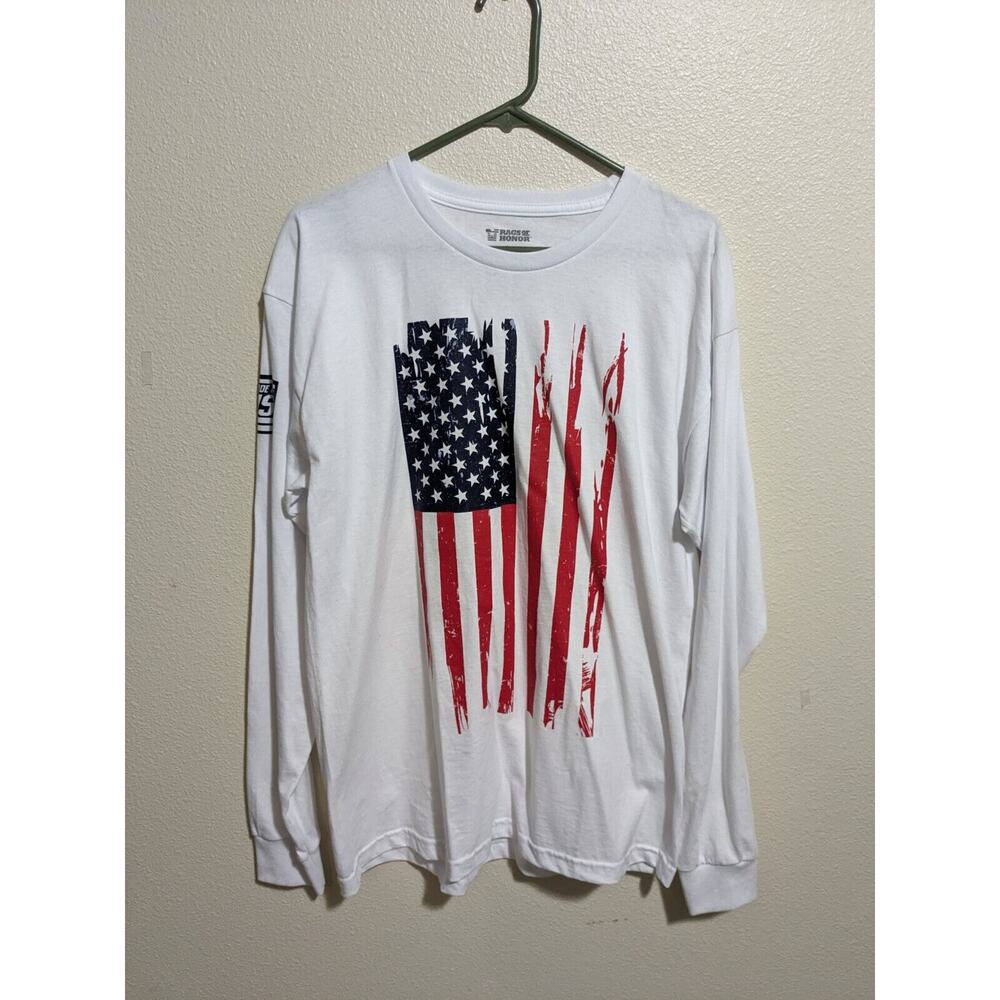 Grunt Style Mens Long Sleeved T-shirt Large Patriotic USA Texas Fan Flag White